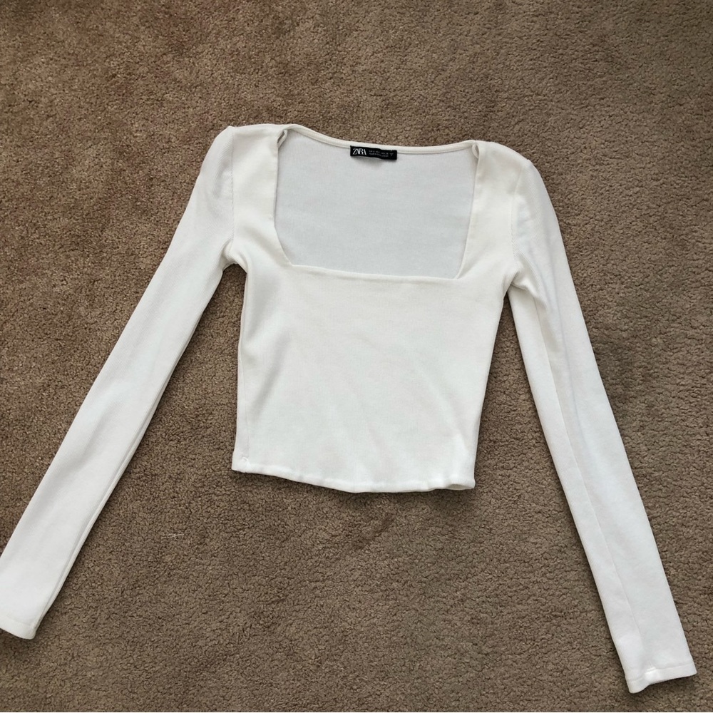 Zara White Long Sleeve Crop Top - Picture 1 of 4